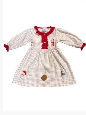 Busy Bees Smocked White Dress with Red Polka Dots Santa Milk & Cookies size 2T